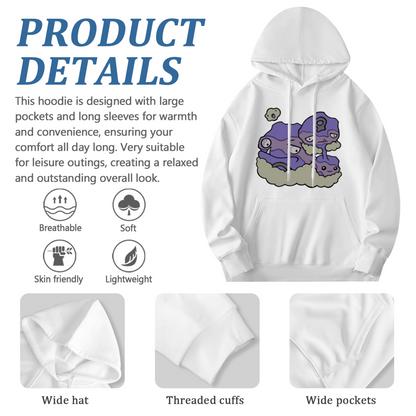 Cute Purple Slime Cartoon White Hoodie, Unique Aesthetic Comfort Pullover
