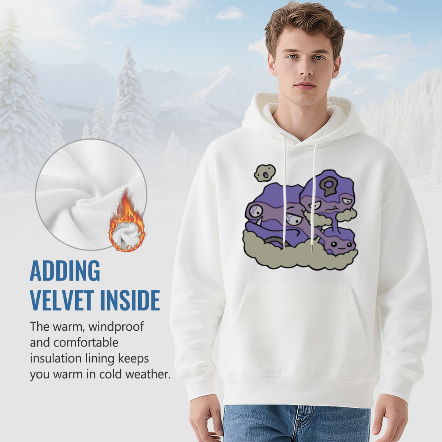 Cute Purple Slime Cartoon White Hoodie, Unique Aesthetic Comfort Pullover