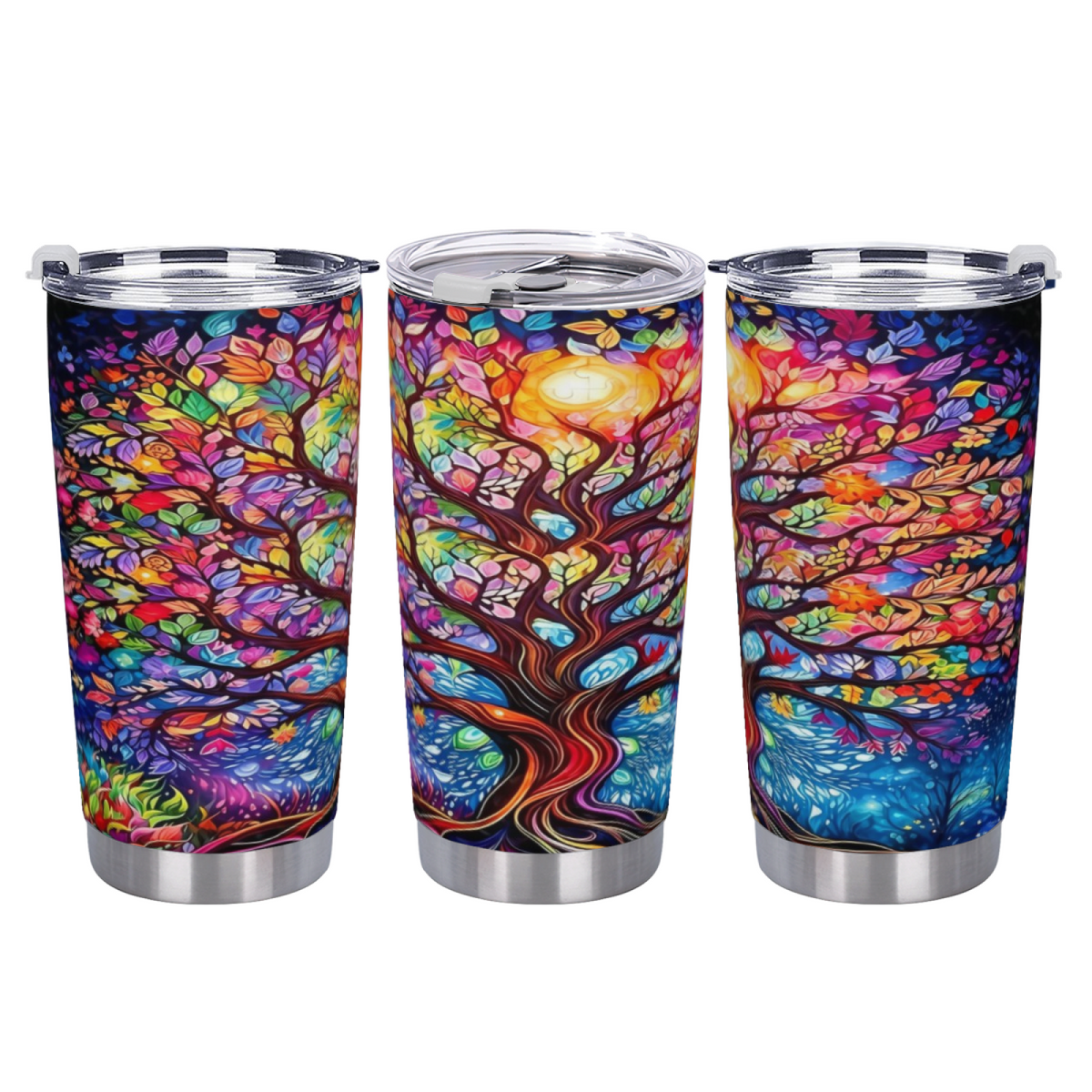 Vibrant Rainbow Glowing Magic Tree Artistic 20oz Tumbler