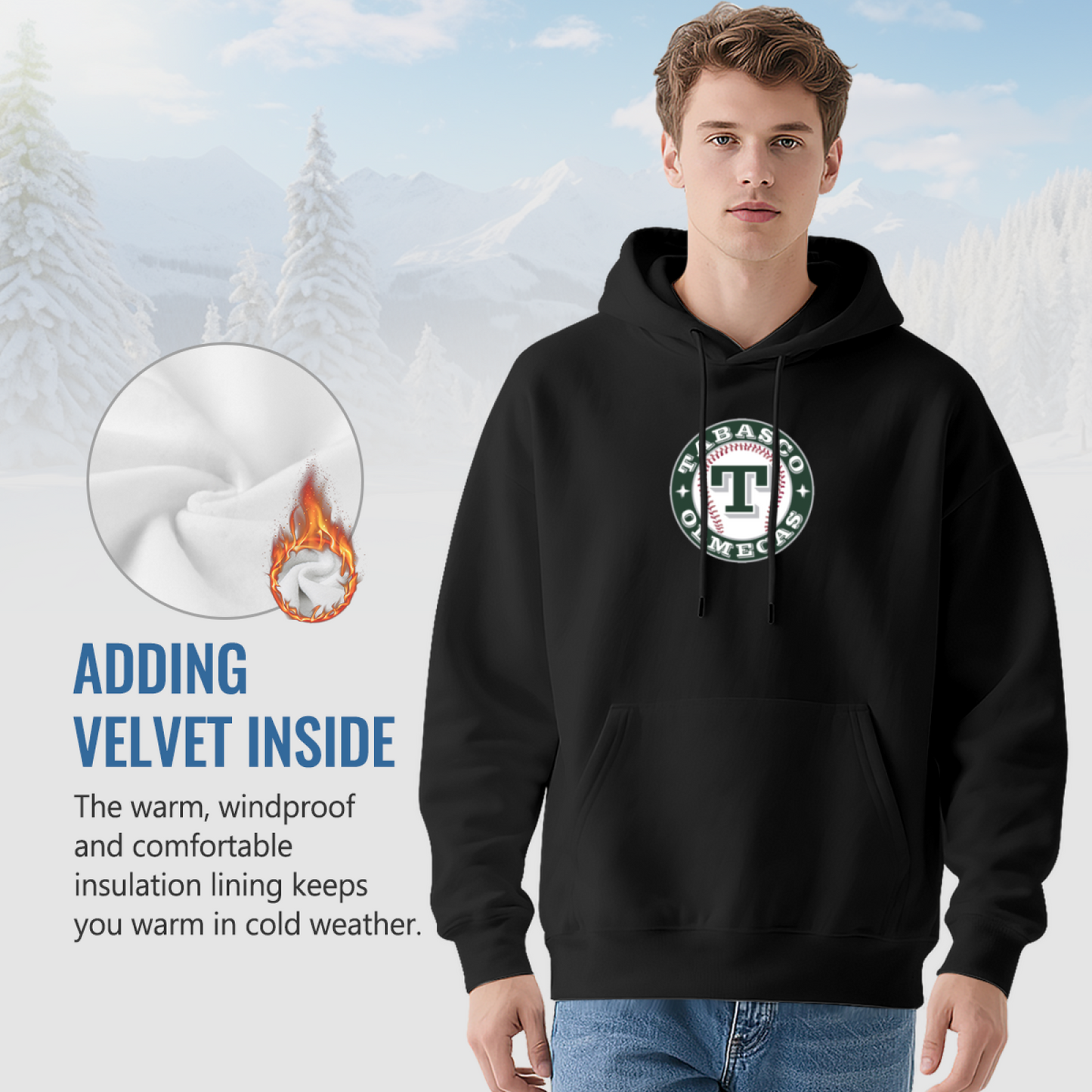 Tabasco Olmec Baseball Logo Men Hoodie, Relaxed Street Fit