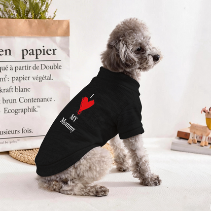 Hand Drawn Red Heart I Love My Mommy Pet Cardigan Sweater, Warm Pet Mom Outfit