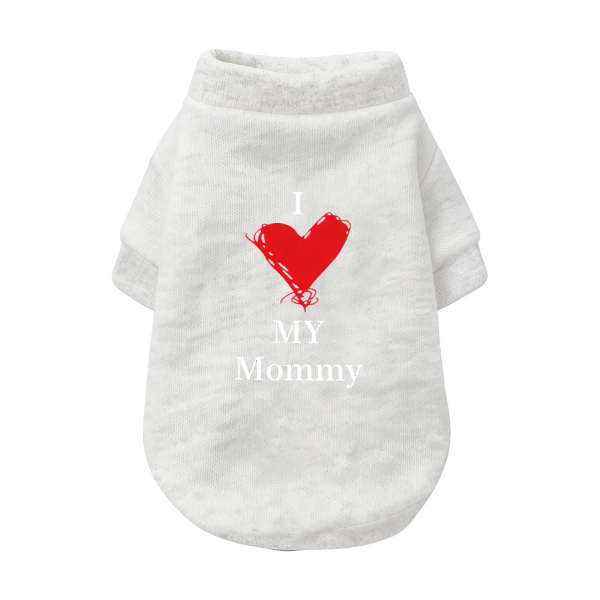 Hand Drawn Red Heart I Love My Mommy Pet Cardigan Sweater, Warm Pet Mom Outfit