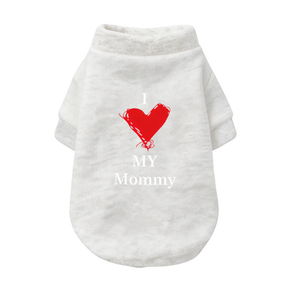 Hand Drawn Red Heart I Love My Mommy Pet Cardigan Sweater, Warm Pet Mom Outfit