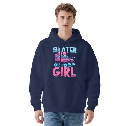 Retro Skater Girl Roller Skate Print Hoodie, Cozy Casual Top For Girls