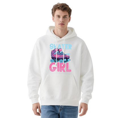 Retro Skater Girl Roller Skate Print Hoodie, Cozy Casual Top For Girls