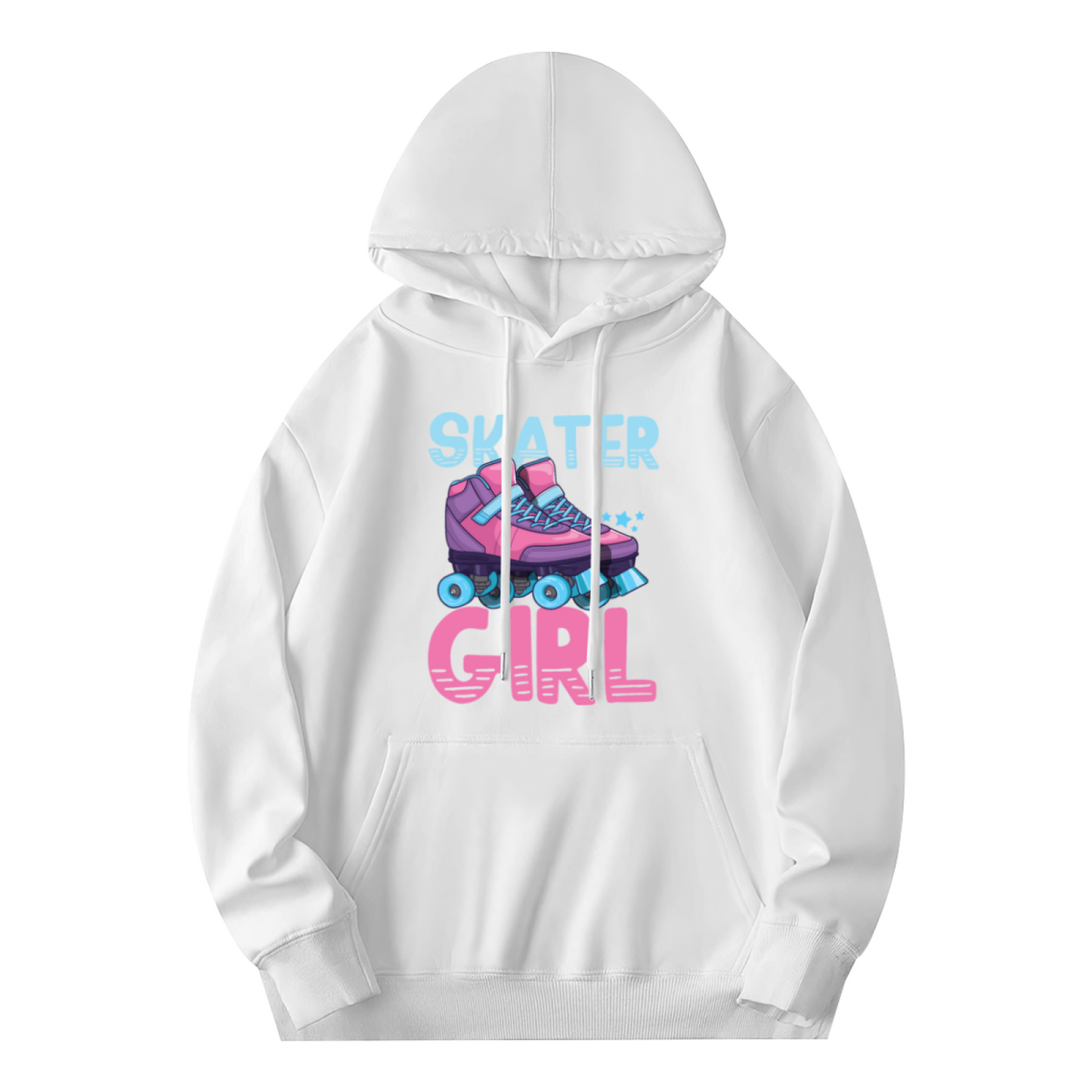 Retro Skater Girl Roller Skate Print Hoodie, Cozy Casual Top For Girls