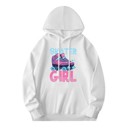 Retro Skater Girl Roller Skate Print Hoodie, Cozy Casual Top For Girls
