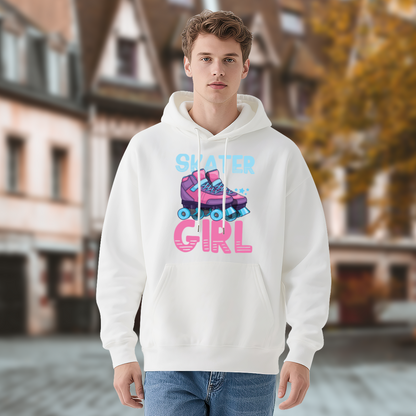 Retro Skater Girl Roller Skate Print Hoodie, Cozy Casual Top For Girls