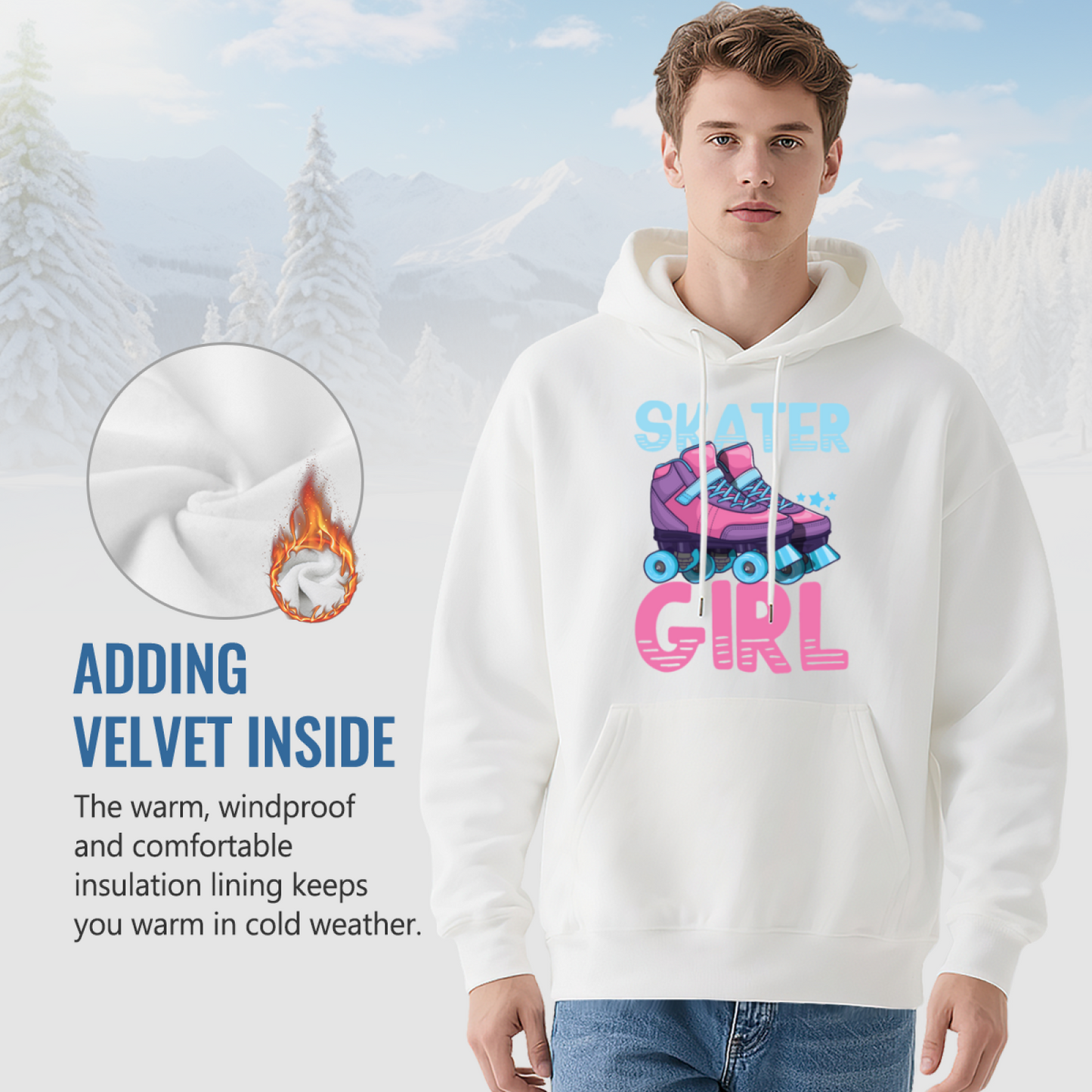 Retro Skater Girl Roller Skate Print Hoodie, Cozy Casual Top For Girls