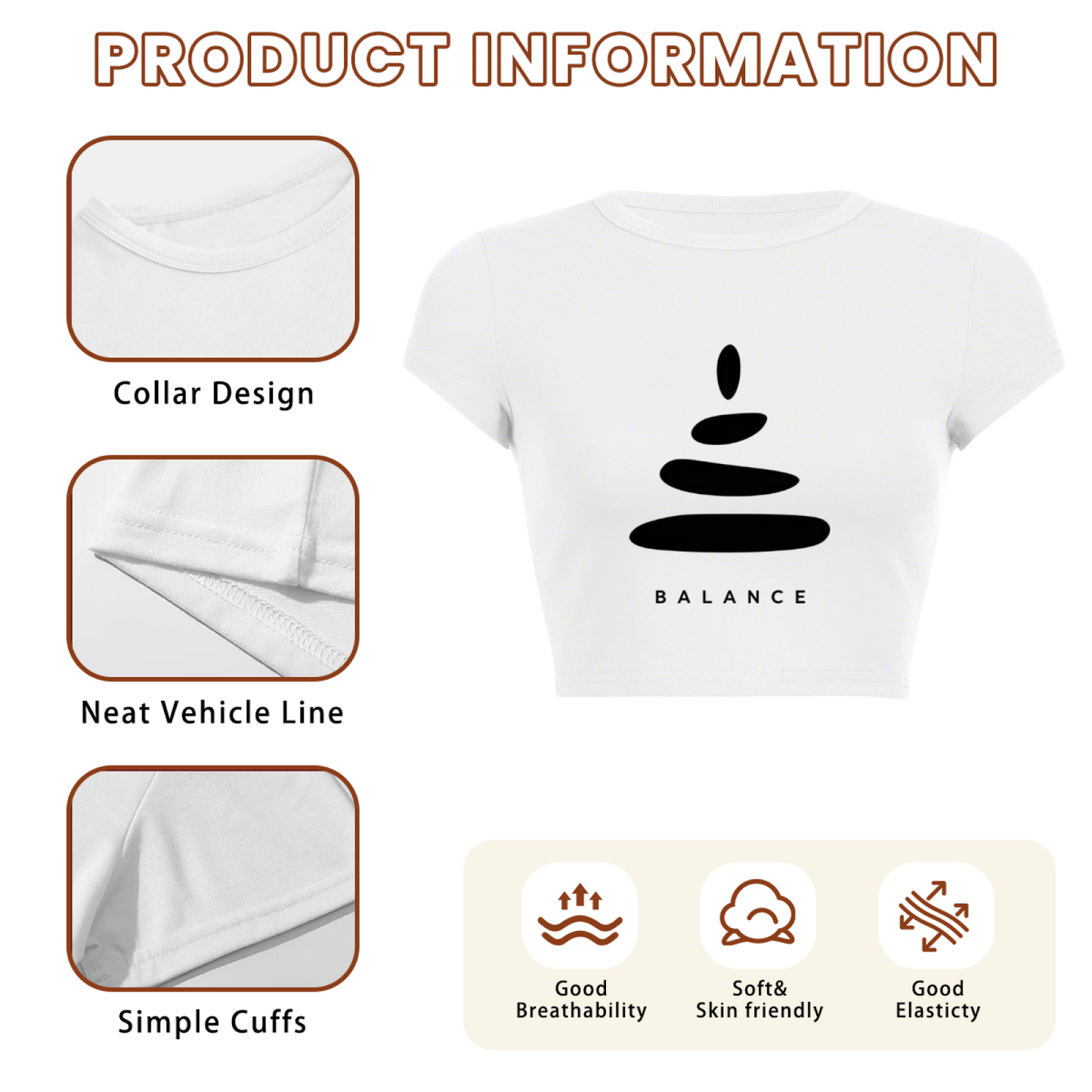 Balance Stacked Stone Minimalist White Zen Crop Top