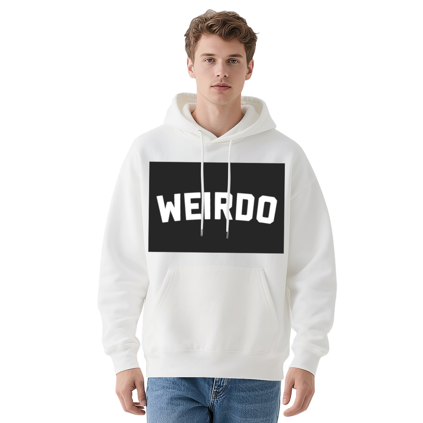 Bold WEIRDO Block Letter Black Hoodie, Edgy Cozy Streetwear Pullover