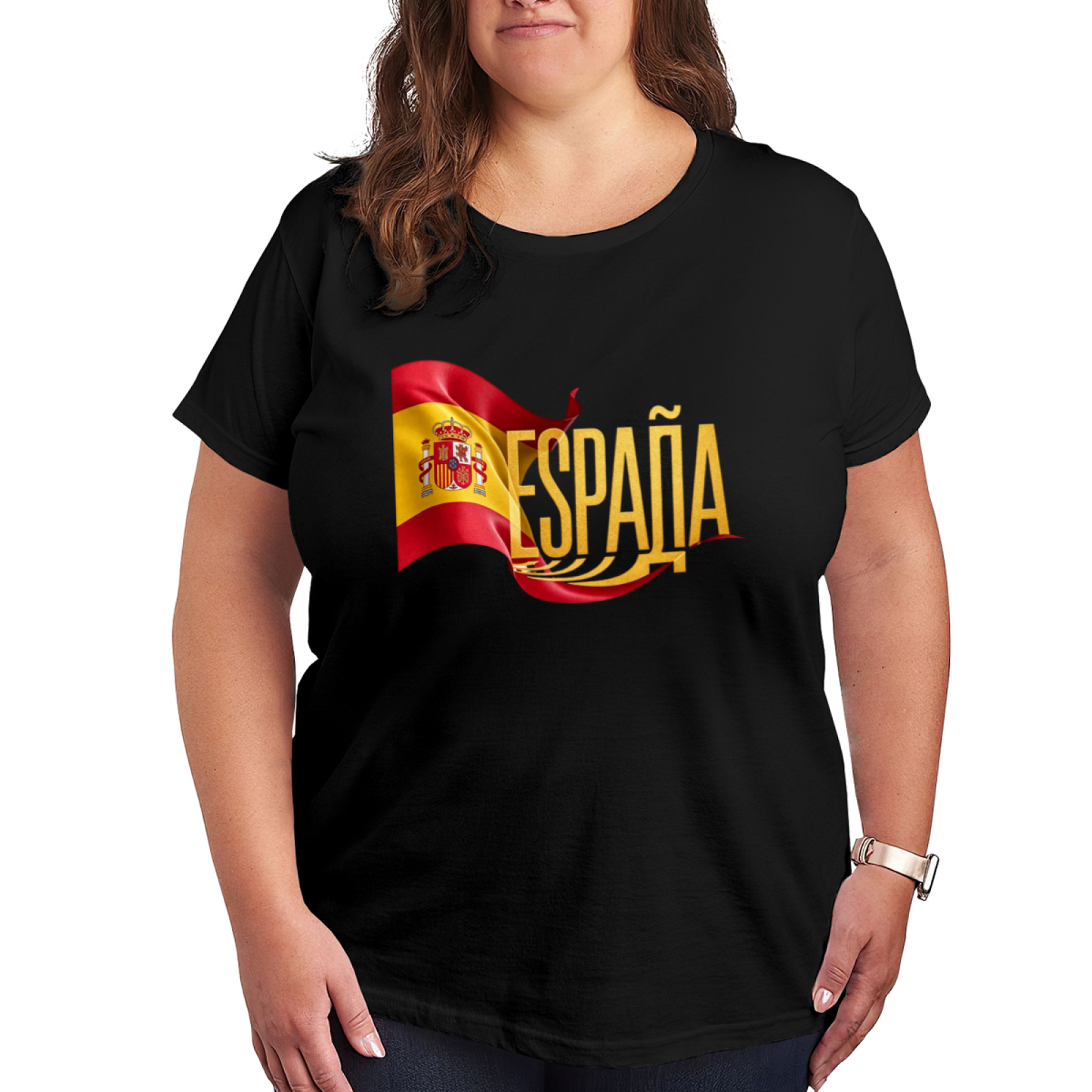 Vibrant Espa?a Spanish Flag Patriotic Plus Size Women¡¯s Printed T-Shirt