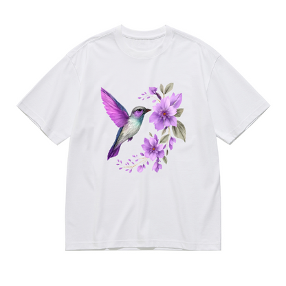 Dreamy Purple Floral Watercolor Hummingbird Curvy Tee