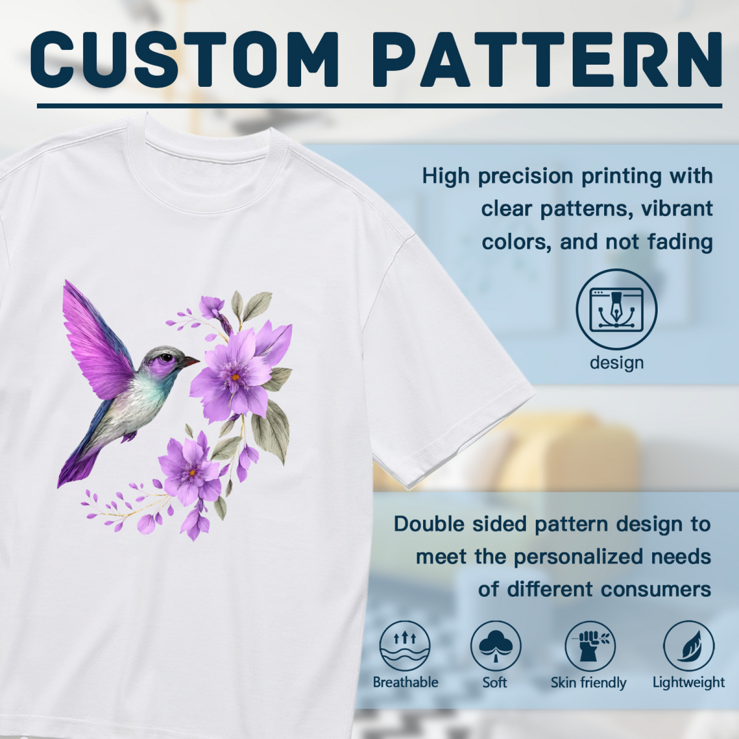 Dreamy Purple Floral Watercolor Hummingbird Curvy Tee
