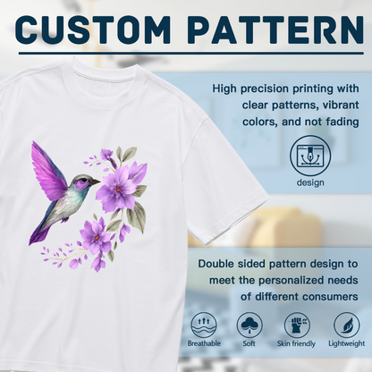 Dreamy Purple Floral Watercolor Hummingbird Curvy Tee