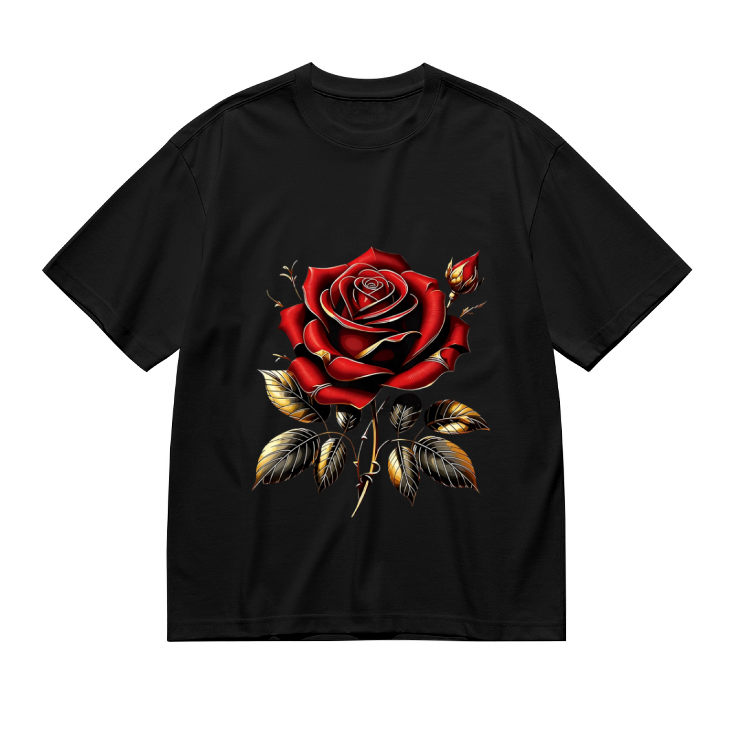 Luxury Red Rose With Golden Outline Gothic Plus Size Women Graphic Tee