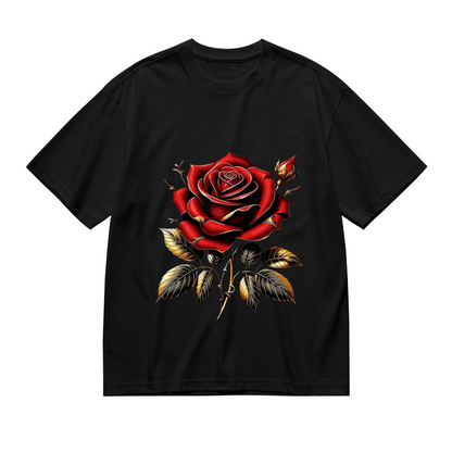 Luxury Red Rose With Golden Outline Gothic Plus Size Women Graphic Tee