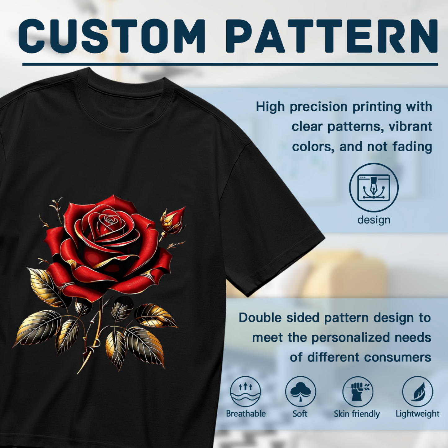 Luxury Red Rose With Golden Outline Gothic Plus Size Women Graphic Tee