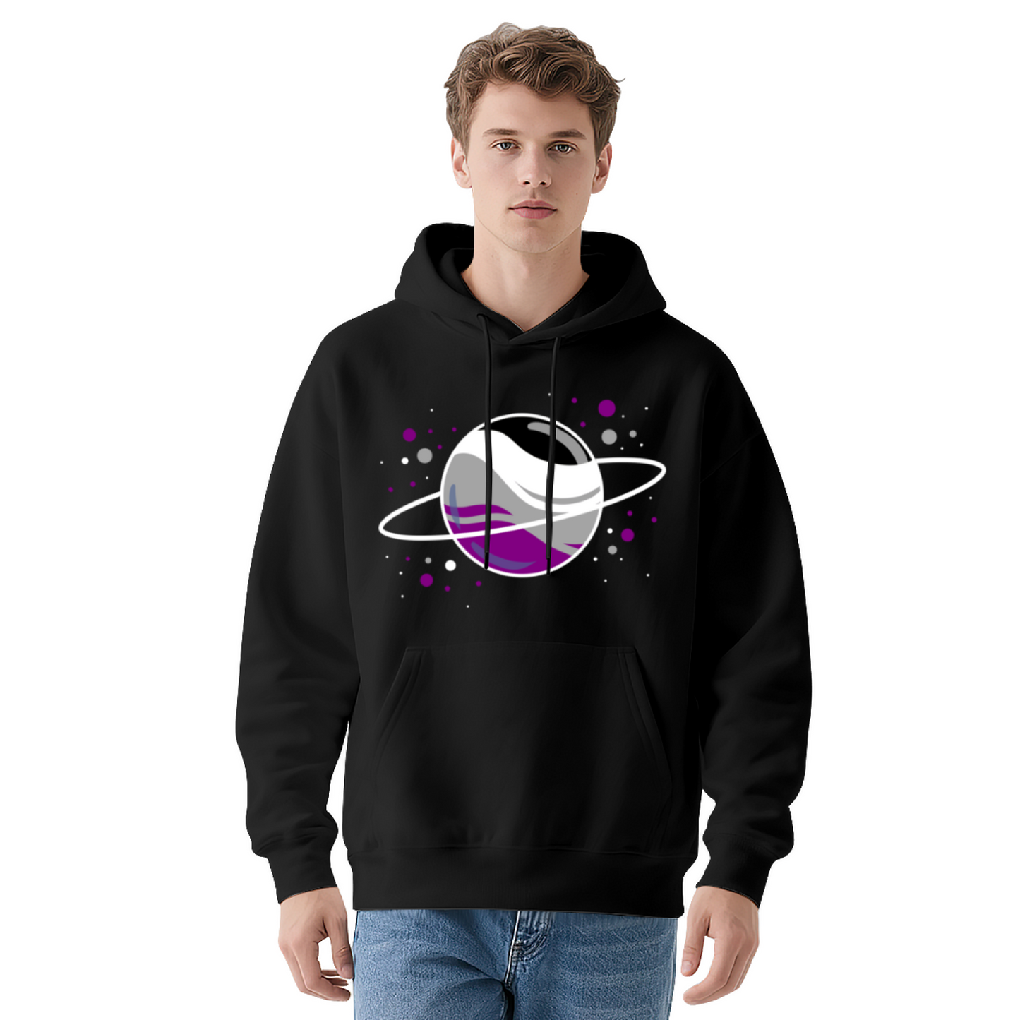 Stylish Asexual Ring Planet Red Hoodie, Pride Cozy Daily Sweatshirt