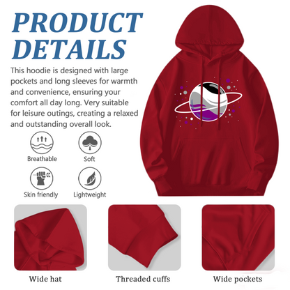 Stylish Asexual Ring Planet Red Hoodie, Pride Cozy Daily Sweatshirt