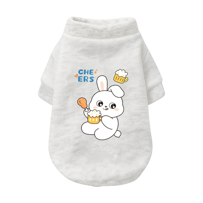 Cheers Beer Bunny Cartoon Pet Cardigan Sweater, Funny Party Puppy Outfit