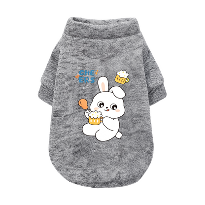 Cheers Beer Bunny Cartoon Pet Cardigan Sweater, Funny Party Puppy Outfit