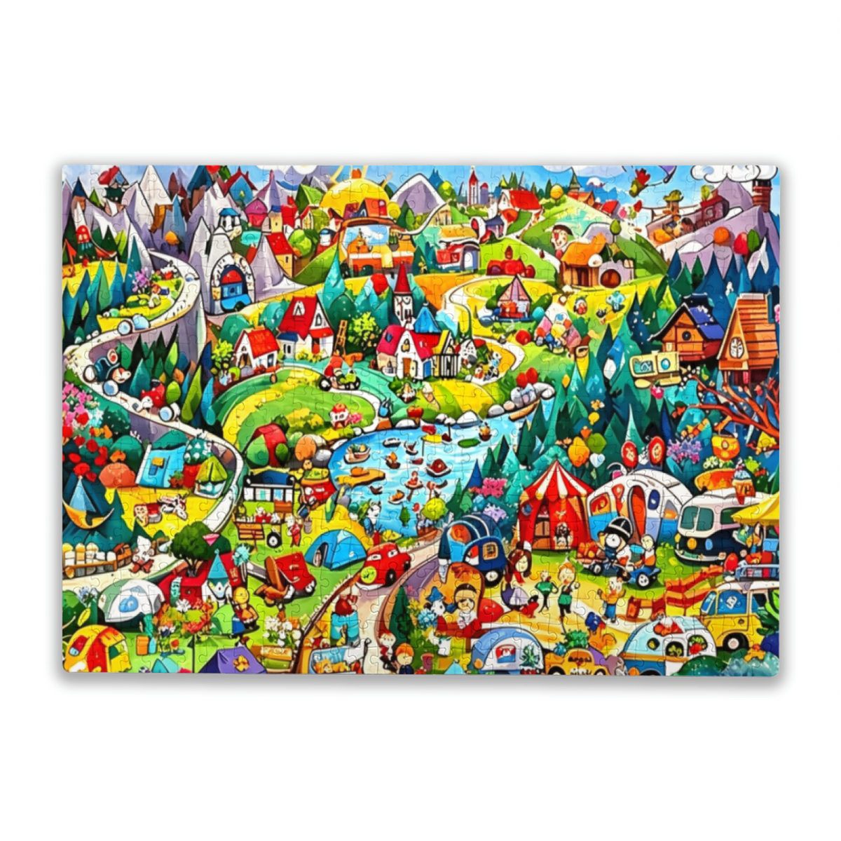 Happy Cartoon Amusement Park Whimsical Countryside Puzzle