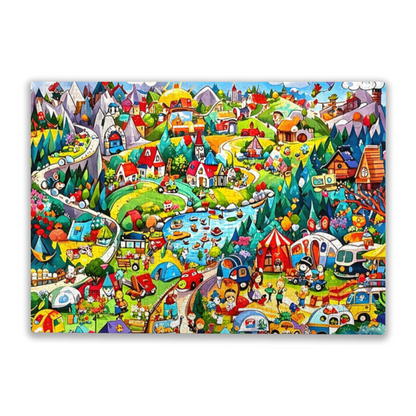 Happy Cartoon Amusement Park Whimsical Countryside Puzzle