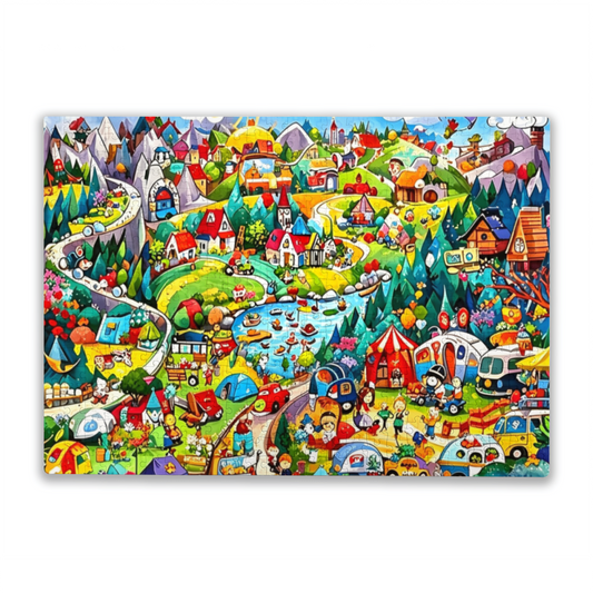 Happy Cartoon Amusement Park Whimsical Countryside Puzzle