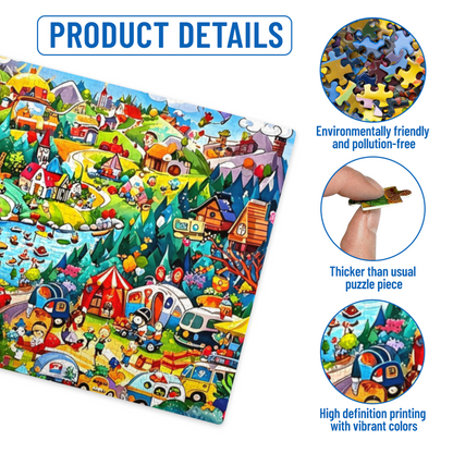Happy Cartoon Amusement Park Whimsical Countryside Puzzle