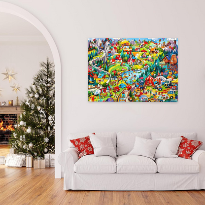 Happy Cartoon Amusement Park Whimsical Countryside Puzzle