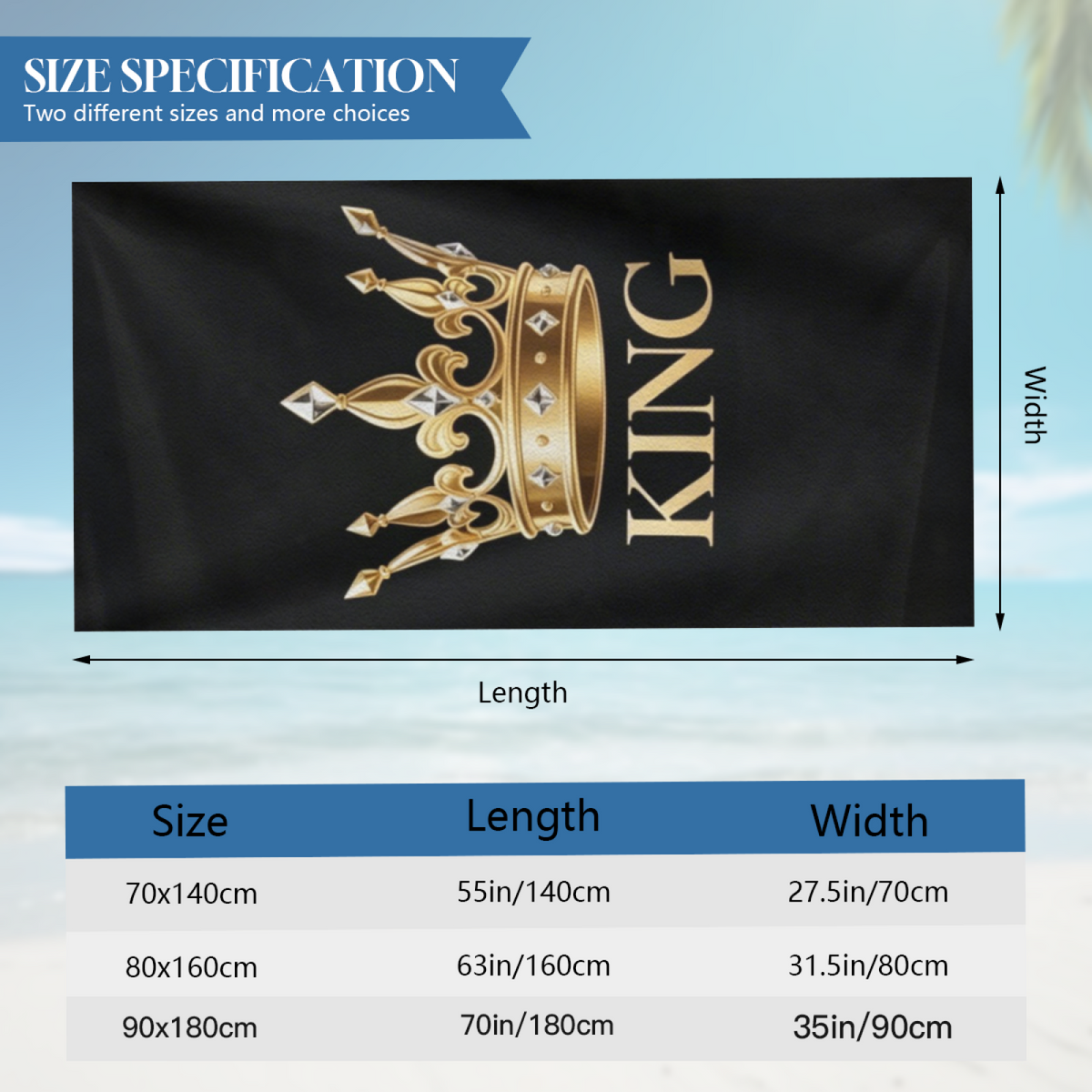 Luxury KING Crown Matching Beach Towel, Ultra Comfortable, Quick Drying and Highly Absorbent for Beach Use