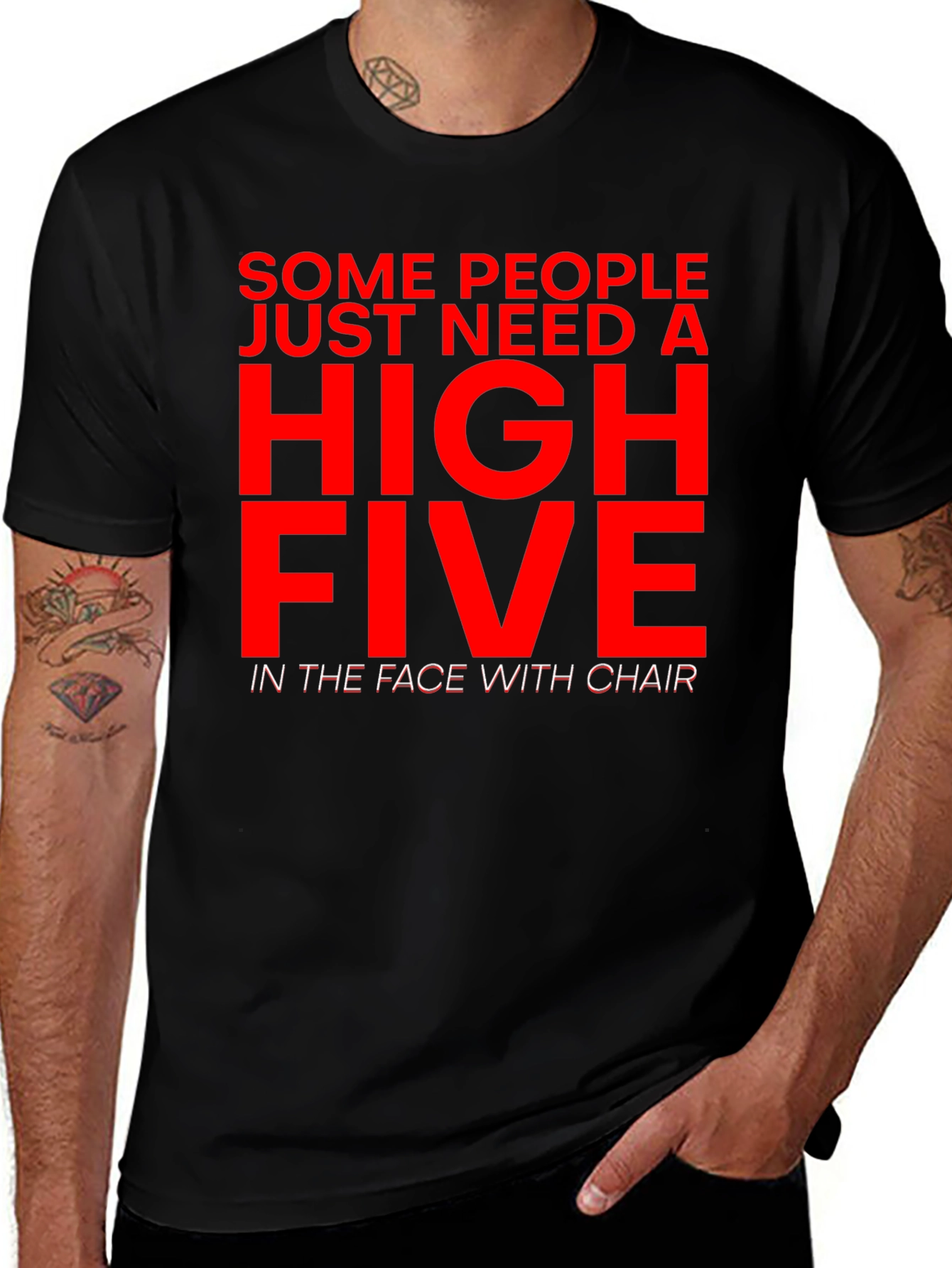 Sarcastic Humor T-Shirt - High Five With Chair