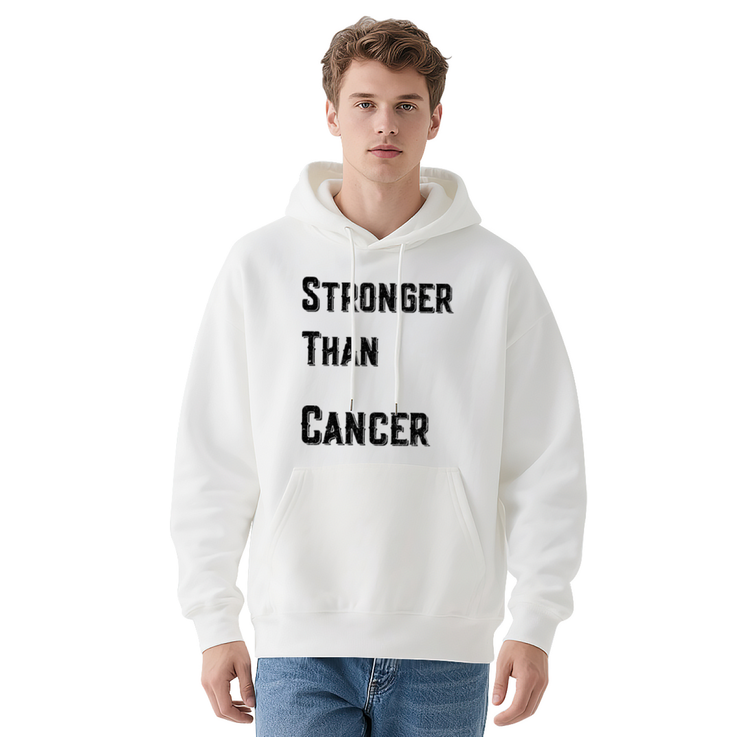 Encouraging Stronger Than Cancer White Hoodie, Unisex Soft Support Pullover