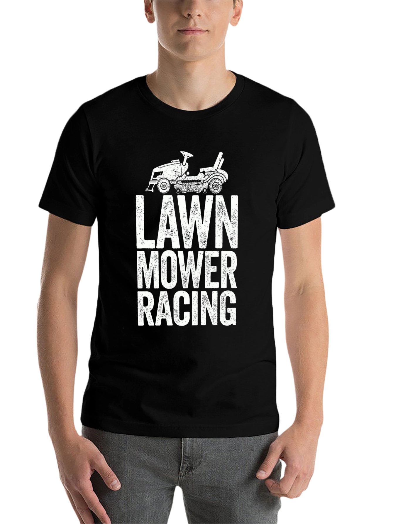 Lawn Mower Racing Graphic Tee - Black Cotton