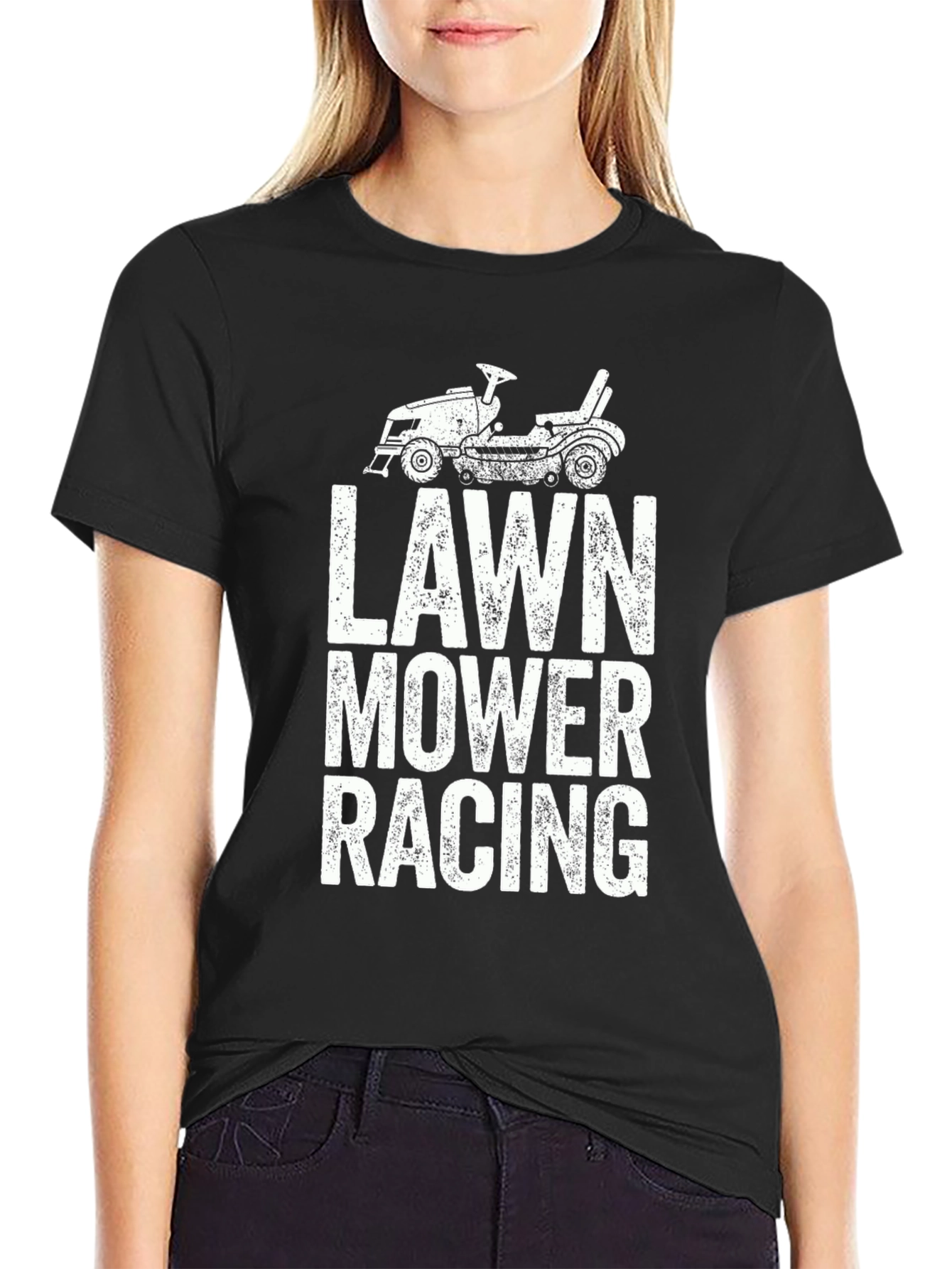 Lawn Mower Racing Graphic Tee - Black Cotton
