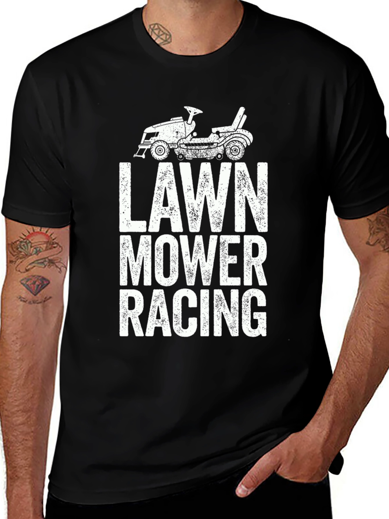 Lawn Mower Racing Graphic Tee - Black Cotton