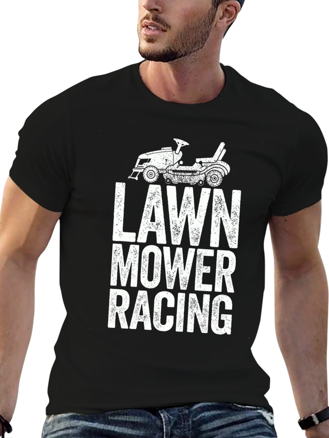 Lawn Mower Racing Graphic Tee - Black Cotton
