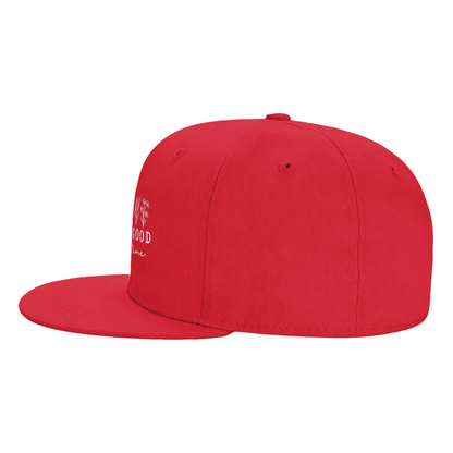Wildflower God Is Good Red Flat Bill Sun Hat, Faith Inspirational Casual Snapback