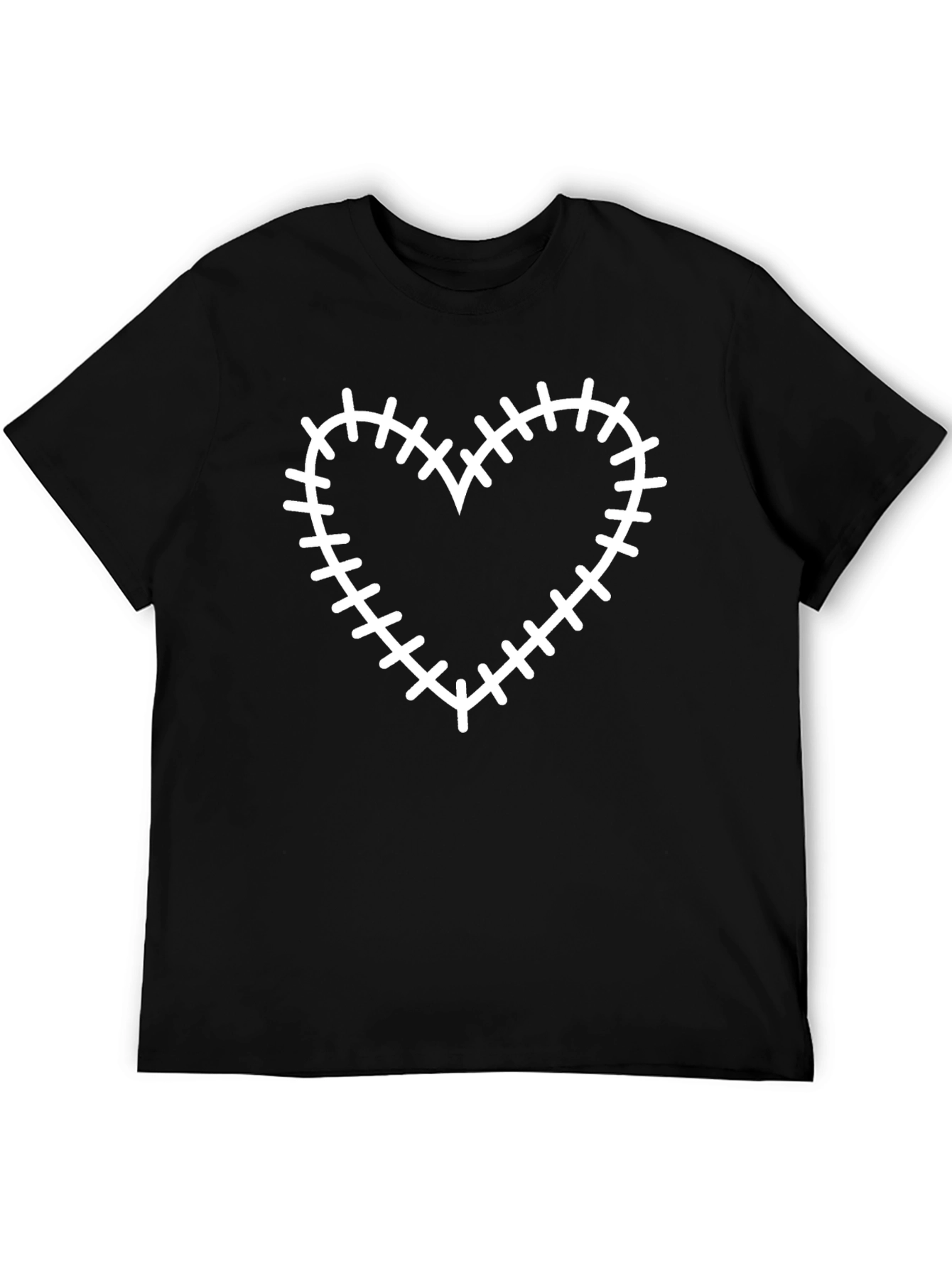 Stitched Heart Graphic Tee - Black Cotton Blend Shirt