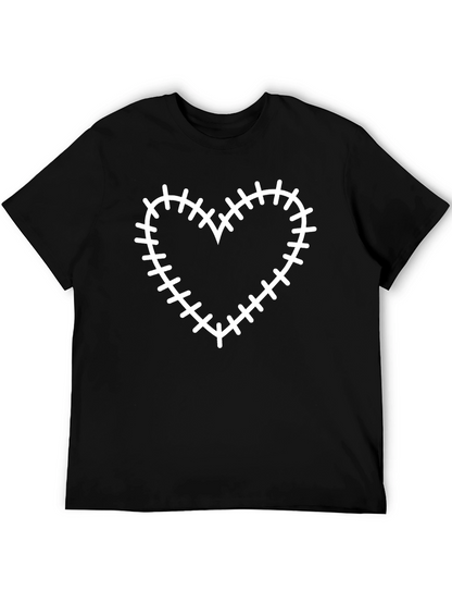 Stitched Heart Graphic Tee - Black Cotton Blend Shirt