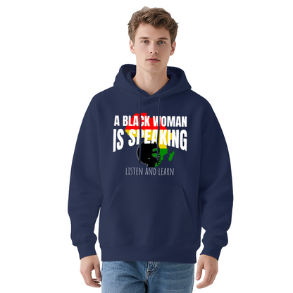 Black Woman Pride Slogan Navy Hoodie, Warm Meaningful Comfort Daily Hoodie