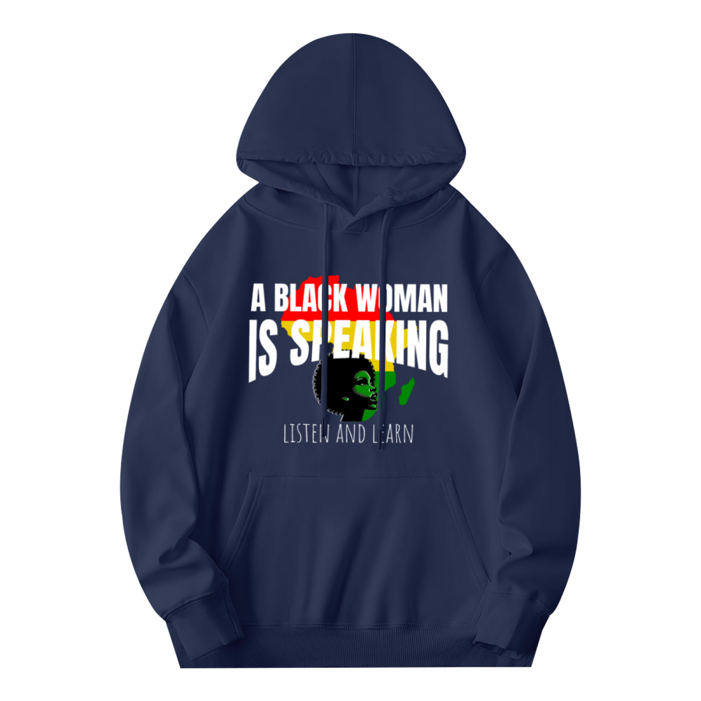 Black Woman Pride Slogan Navy Hoodie, Warm Meaningful Comfort Daily Hoodie