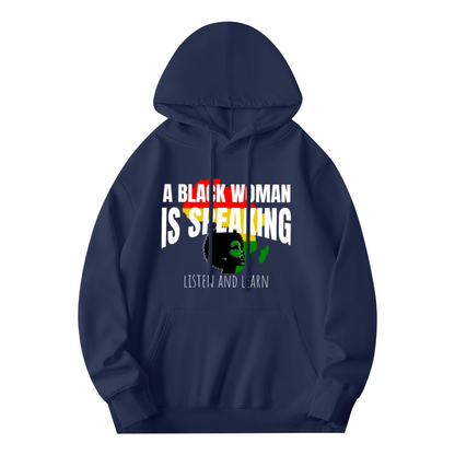 Black Woman Pride Slogan Navy Hoodie, Warm Meaningful Comfort Daily Hoodie