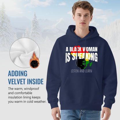 Black Woman Pride Slogan Navy Hoodie, Warm Meaningful Comfort Daily Hoodie