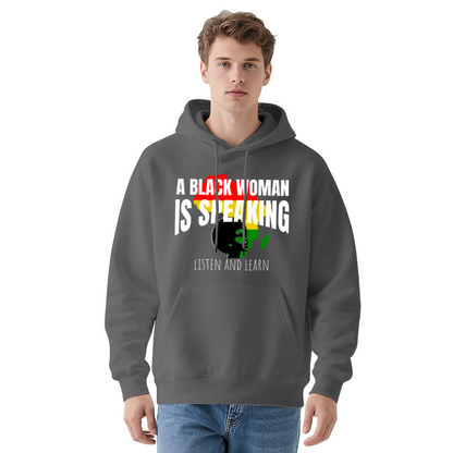 Black Woman Pride Slogan Navy Hoodie, Warm Meaningful Comfort Daily Hoodie