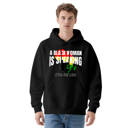 Black Woman Pride Slogan Navy Hoodie, Warm Meaningful Comfort Daily Hoodie