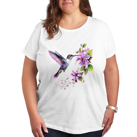 Soft Watercolor Hummingbird & Purple Floral Elegant Plus Size Women¡¯s Printed T-Shirt