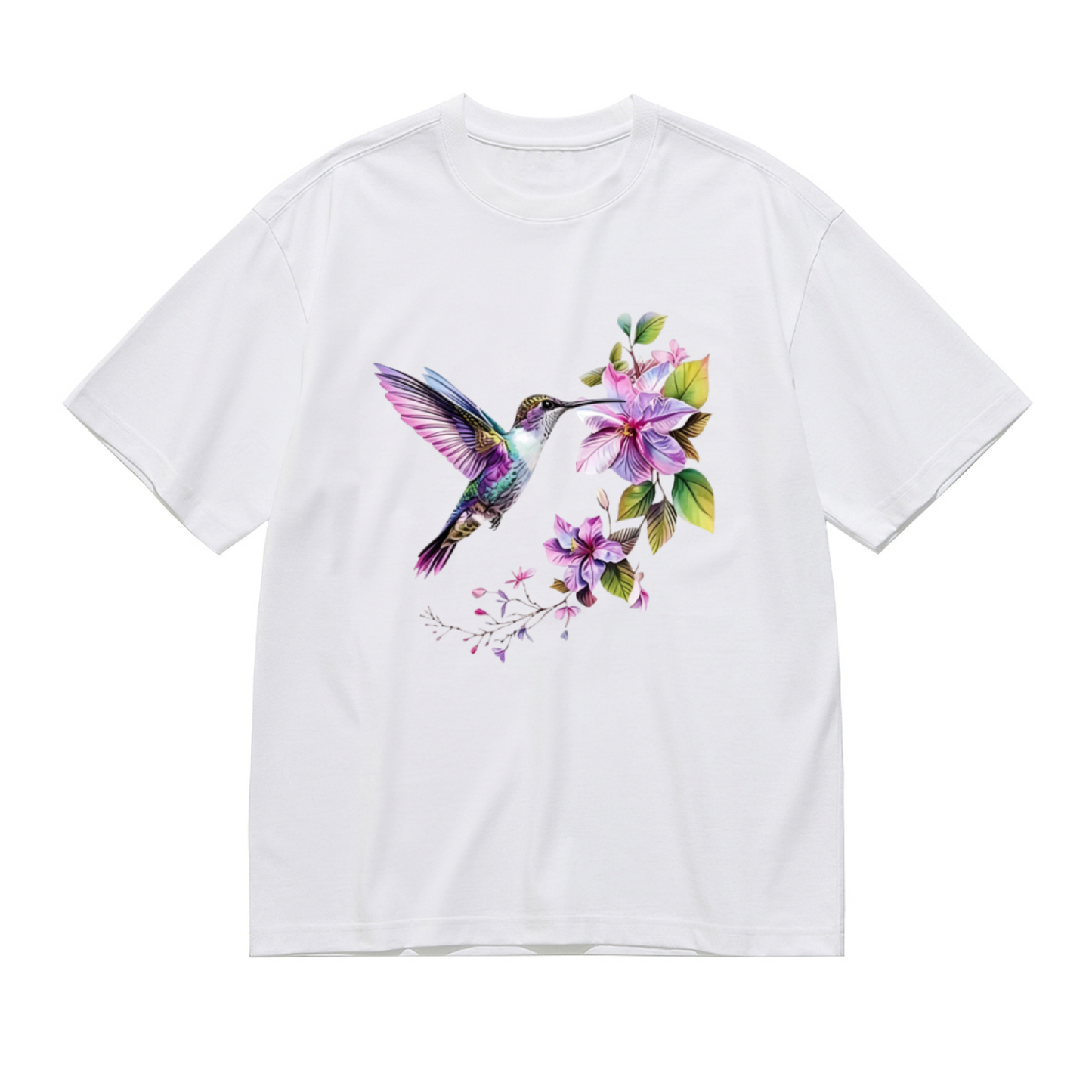 Soft Watercolor Hummingbird & Purple Floral Elegant Plus Size Women¡¯s Printed T-Shirt