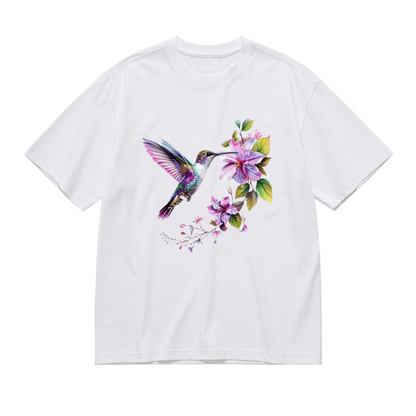Soft Watercolor Hummingbird & Purple Floral Elegant Plus Size Women¡¯s Printed T-Shirt